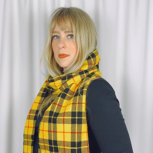 Vintage Cher from Clueless Yellow + Black + Red Wool Plaid Knit Long Scarf with - Picture 6 of 7